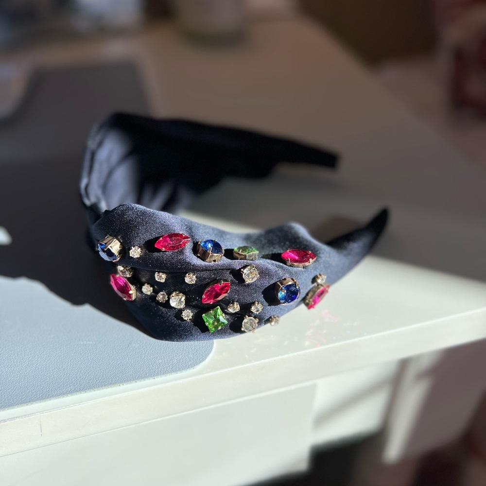 J.Crew Wide Knot Headband with Jewels, Navy OS